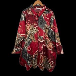 Susan Graver  Womans Plus 3X Button Up Long Sleeve Mature Shirt Business Office